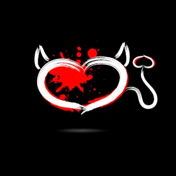 Abstract heart in the form of devil hand-drawn with blots paint Stock Illustration