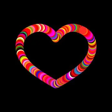 Abstract heart frame of circles. Isolated on black background. Stock Illustration