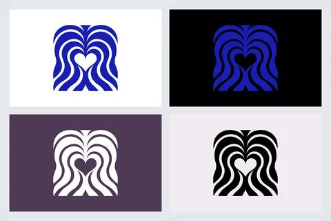 Abstract Heart Logo Symbol Set Minimalist Design Stock Illustration