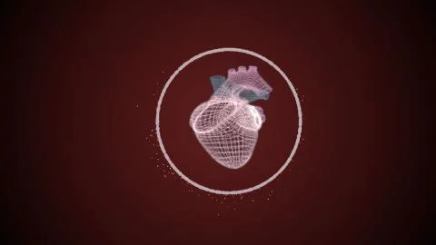 Abstract heart model protected by shining particles circle on dark background. Stock Illustration