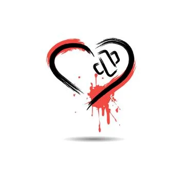 Abstract heart with a patch hand-drawn with blots paint Stock Illustration