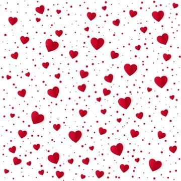 Abstract heart pattern background. Paper red hearts and dots isolated on whit 스톡 일러스트