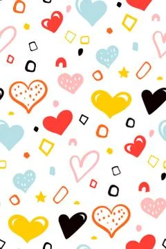 Abstract heart seamless pattern background. Hand drawn geometric heart. Trendy Stock Illustration