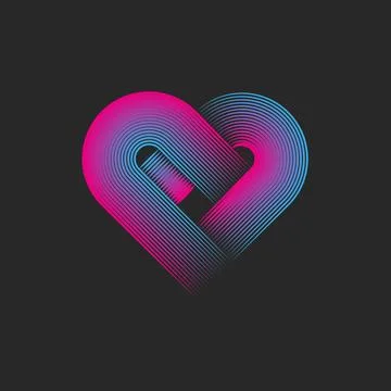 Abstract heart shape logo, linear creative design emblem print from overlap.. Stock Illustration