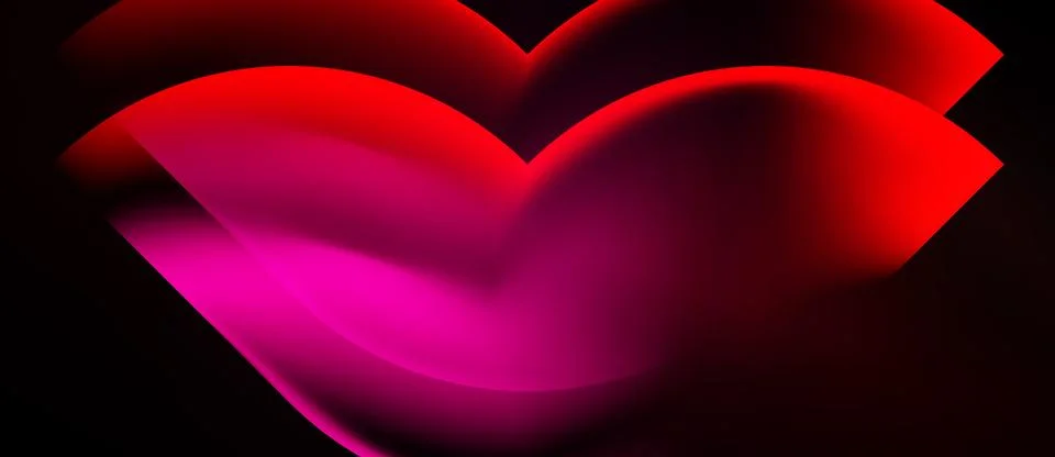 Abstract heart shape, vibrant pinks, reds dominate black background. Smooth Stock Illustration
