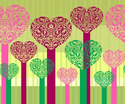 Abstract heart trees Stock Illustration