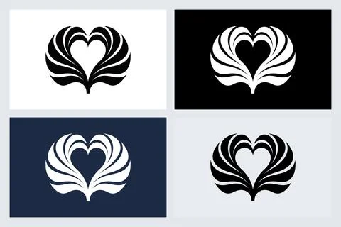 Abstract Heart Wings Logo Icon Set Stock Illustration