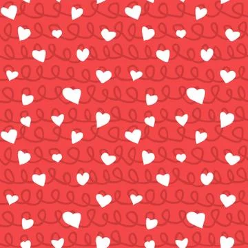 Abstract Hearts and Ropes Seamless Pattern Doodle Texture Stock Illustration