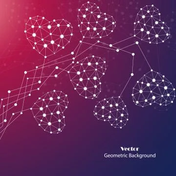 Abstract hearts made of connected lines and dots Stock Illustration