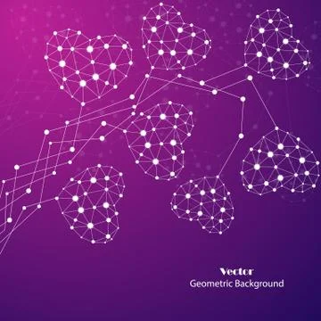 Abstract hearts made of connected lines and dots Stock Illustration