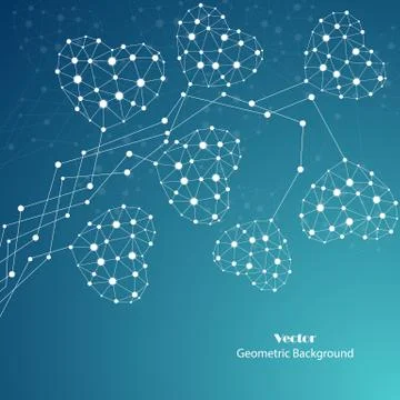 Abstract hearts made of connected lines and dots Stock Illustration