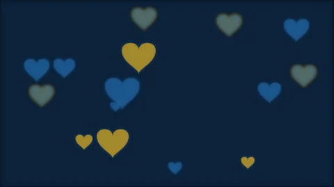 Abstract hearts motion graphic shows blue and yellow hearts flying on dark .. Stock-Footage 341698583
