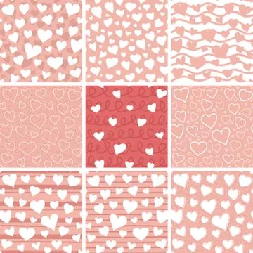 Abstract Hearts Seamless Patterns Set Stock Illustration
