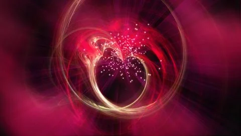 Abstract hearts in space with rays for valentin day, 3d render computer gener Illustrazione stock