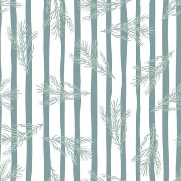 Abstract herbal seamless pattern with random blue rosemary ornament. Striped  Illustrazione stock