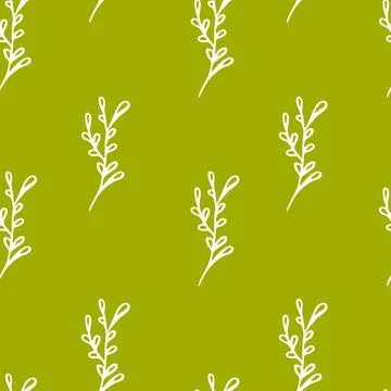 Abstract herbal seamless pattern template. Vector olive green background, bot Illustrazione stock