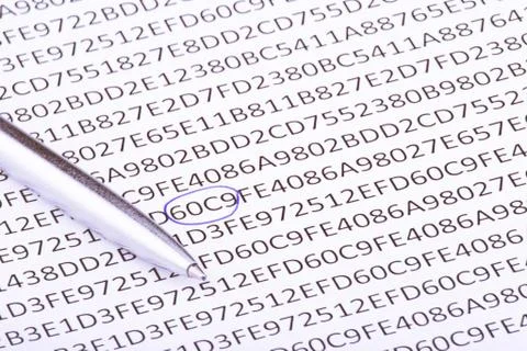 Abstract hexadecimal code and pen 스톡 사진