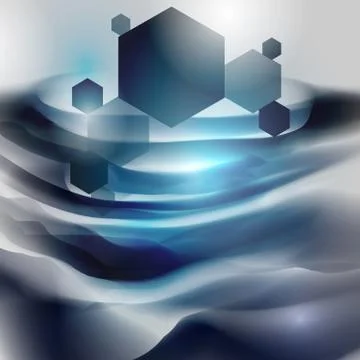 Abstract Hexagon Background with Waves - Vector Illustration Stock Illustration