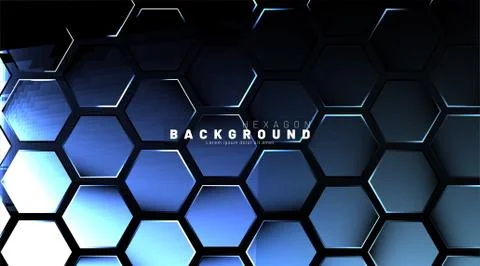 Abstract hexagon blue neon gradient pattern on a dark background technology s Stock Illustration