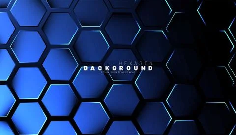 Abstract hexagon blue neon gradient pattern on a dark background technology s Stock Illustration
