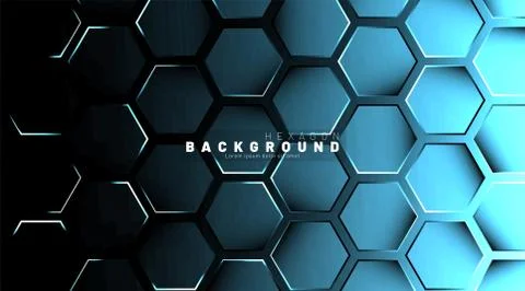 Abstract hexagon blue neon gradient pattern on a dark background technology s Stock Illustration