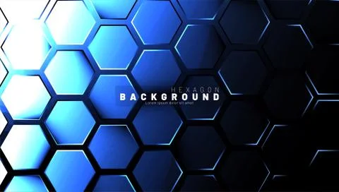 Abstract hexagon blue neon gradient pattern on a dark background technology s Stock Illustration