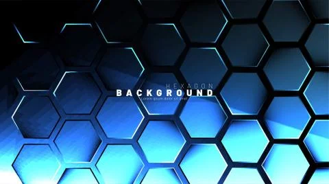 Abstract hexagon blue neon gradient pattern on a dark background technology s Stock Illustration