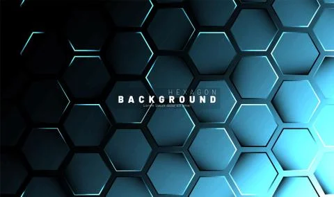 Abstract hexagon blue neon gradient pattern on a dark background technology s Stock Illustration