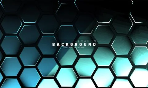 Abstract hexagon blue neon gradient pattern on a dark background technology s Stock Illustration