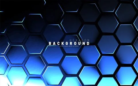 Abstract hexagon blue neon gradient pattern on a dark background technology s Stock Illustration