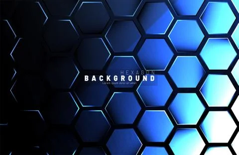 Abstract hexagon blue neon gradient pattern on a dark background technology s Stock Illustration