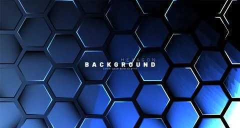 Abstract hexagon blue neon gradient pattern on a dark background technology s Stock Illustration