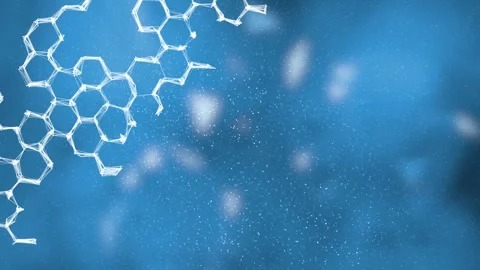 Abstract hexagon chemical molecules animation on blurred blue background Stock Footage 345054568