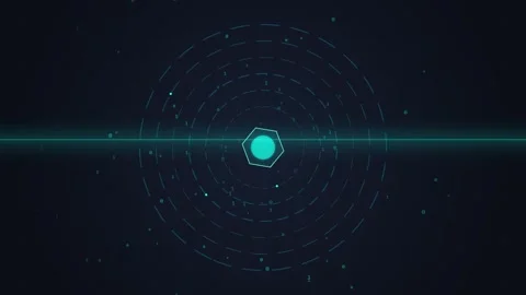 Abstract Hexagon Core with Digital Data Network Pulses on Dark Blue Backgroun Stock Footage 348231588