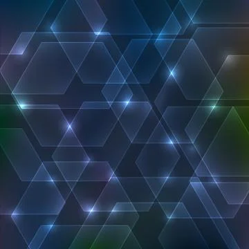 Abstract hexagon dark background with lights Stock Illustration