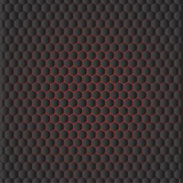 Abstract hexagon dark gray background with red illumination. Stock Illustration