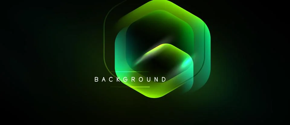 Abstract hexagon design glows brightly against dark backdrop. Gradient colors Stock Illustration
