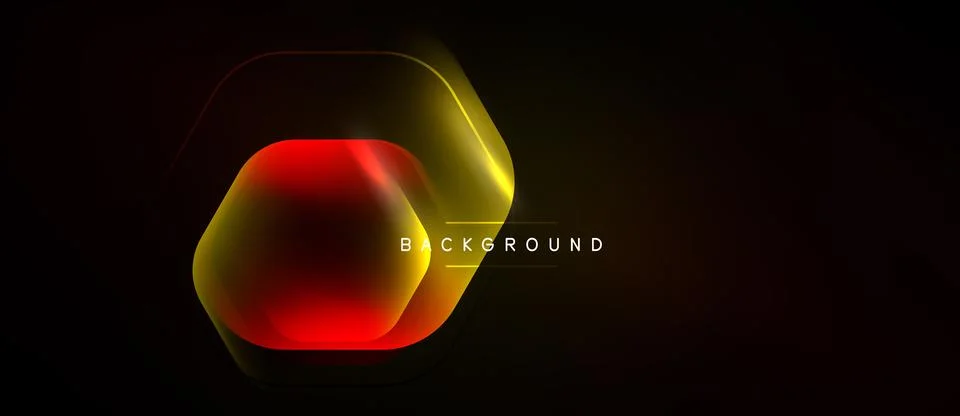 Abstract hexagon design. Gradient colors blend from red to gold. Dark backg.. Stock Illustration