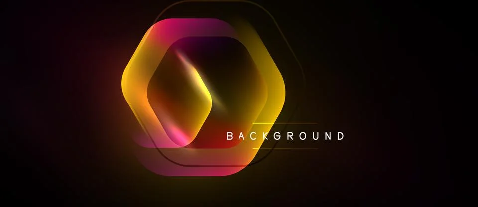 Abstract hexagon design. Gradient colors blend, creating luminous effect over Ilustração Stock
