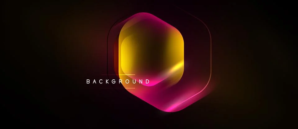 Abstract hexagon design. Gradient colors blend from gold to magenta. Dark Stock Illustration