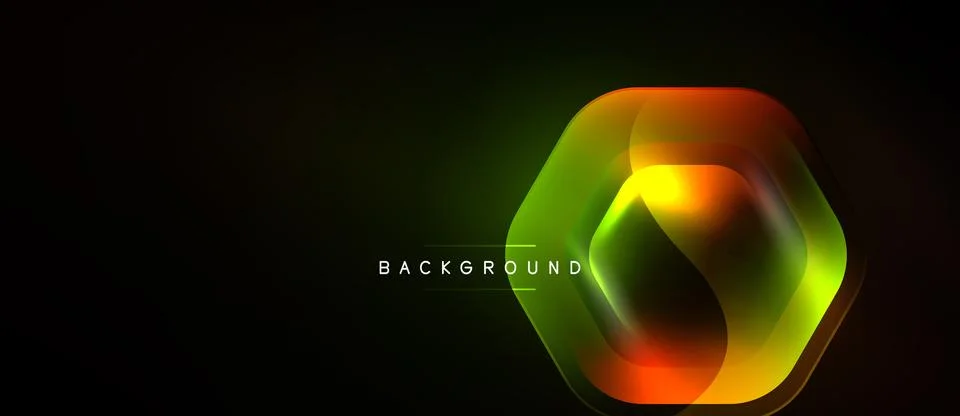 Abstract hexagon design. Vibrant neon colors blend, creating glowing effect o Stock Illustration
