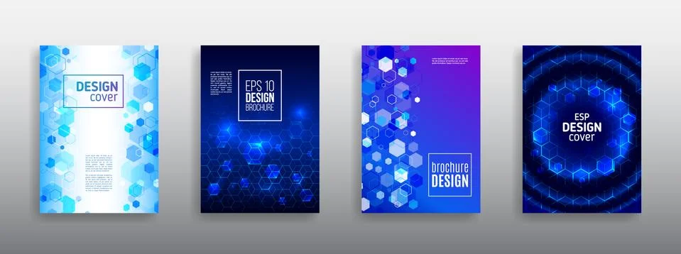 Abstract hexagon flyer design. Vector annual report brochure. Hi-tech cover b Stock Illustration