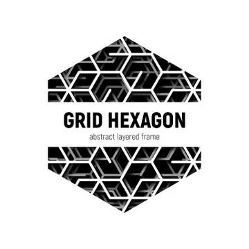 Abstract hexagon frame with layered lines triangular grid and shadow Stock Illustration