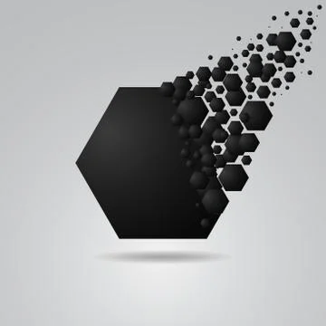 Abstract hexagon geometric background black explosion broke spread. vector il Illustrazione stock