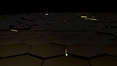 Abstract hexagon geometric surface black texture with neon yellow glow Stock Footage 129338245