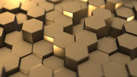 Abstract hexagon geometry background, gold hexagonal pattern randomly waving, Stock Illustration