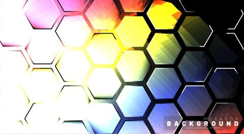 Abstract hexagon gradient colorful light pattern with a dark background techn Illustrazione stock