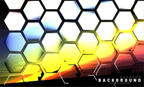 Abstract hexagon gradient colorful light pattern with a dark background techn Stock Illustration