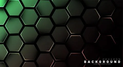 Abstract hexagon gradient colorful light pattern with a dark background techn Stock Illustration
