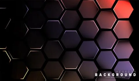 Abstract hexagon gradient colorful light pattern with a dark background techn Illustrazione stock